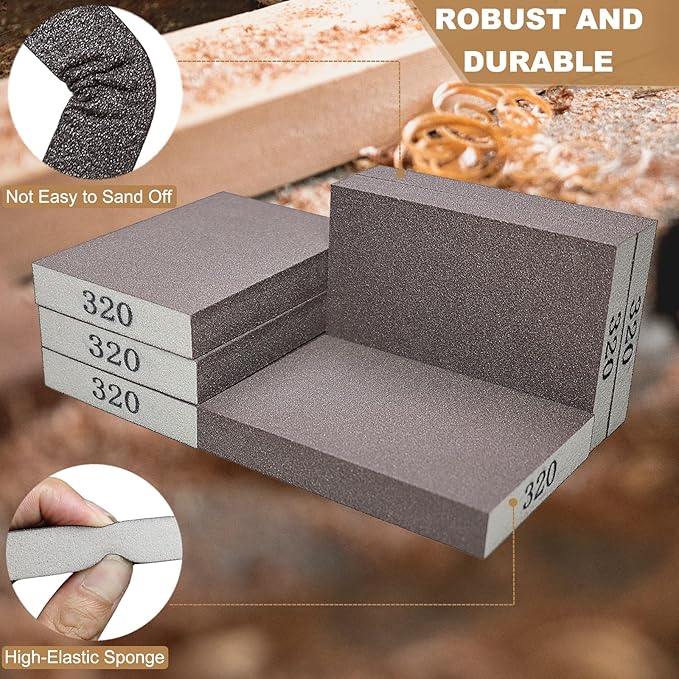 6 Pack 320 Grit Hand Sanding Block, Washable and Reusable Sanding Sponge Great for Pot Brush Pan Brush Sponge Brush Glasses Sanding Wood Sanding Metal Sanding (320 Grit)
