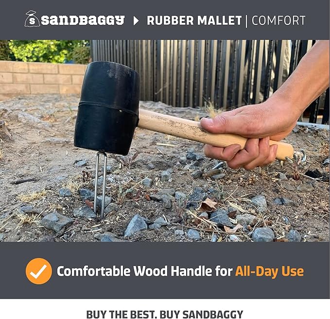 Sandbaggy Rubber Mallet | 20 oz Industrial Grade | For Applications Like Construction & Landscaping | Made of Solid Oak | Comfortable for All Day Use | Includes Tent Peg Remover (Pack of 6, Black)