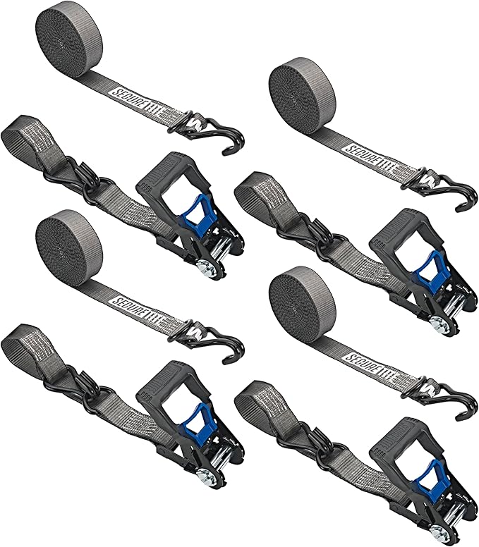 Secure Tite 1-1/2??x 20??Tie Down Ratchet Straps, Ratchet Tie Down Straps, Double J-Hook, 1667 lbs Working Load Limit, 5000 lbs Break Strength, 4-Pack