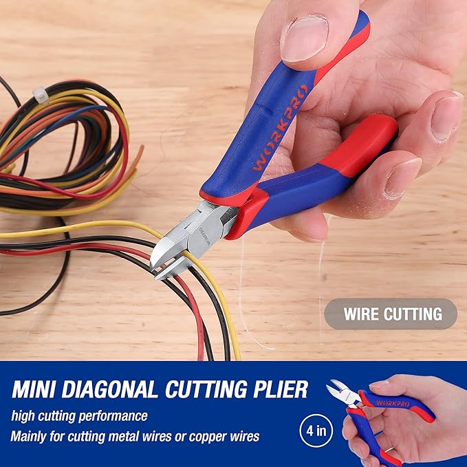 WORKPRO Mini Pliers Set, 3-Piece Small Pliers Tool Kit Includes 4??Diagonal Plier, 5??Long Nose Plier, 6??Needle Nose Plier, for Making Crafts, Repairing Electronic Devices