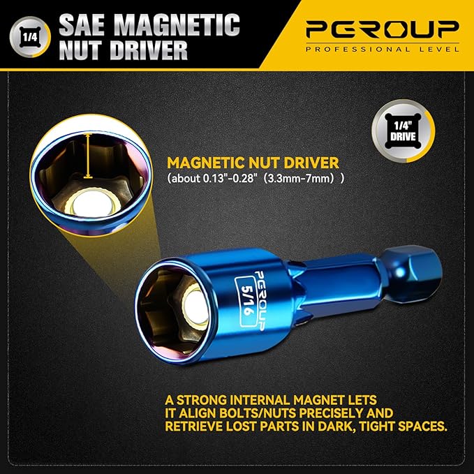 9 PCS Impact Magnetic Nut Driver Set, SAE (1/4??- 1/2?? Impact Driver Bit Set, 1/4 Inch Hex Shank Drill Socket Set, Nut Driver Set For Impact Drill