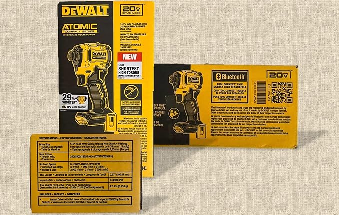 DEWALT ATOMIC 20V MAX* 1/4 in. Brushless Cordless 3-Speed Impact Driver one-pack Bare Tool (1pack ATOMIC 20V MAX Brushless 1/4 in. 3Speed Drive)