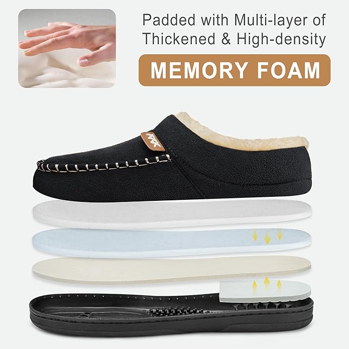 ATHMILE Mens House Shoes Fuzzy Warm Moccasin Memory Foam House Slippers for Men Cozy Winter Mens Slippers for Home Bedroom Indoor Outdoor