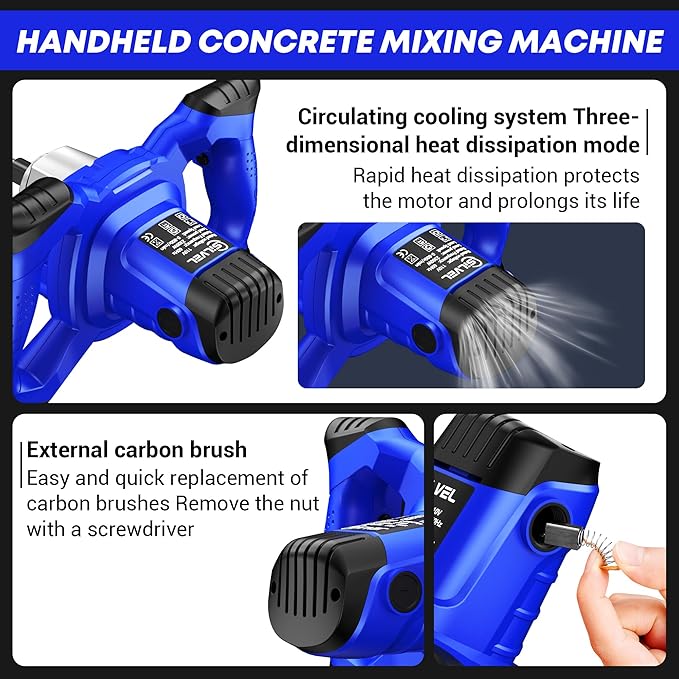 SILVEL Cement Mixer, 2300W Handheld Electric Concrete Mixer, Portable Mortar Mixer with 6 Adjustable Speed, 110V Mud Mixer for Mixing Mud, Cement, Mortar, Paint, Fodder