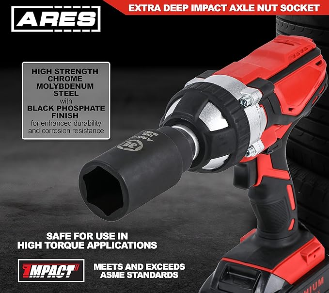 ARES 12039-35MM Axle Nut Socket - 6 Point Socket - Extra Deep 1/2-Inch Drive Impact Socket for Easy Removal of Axle Shaft Nuts