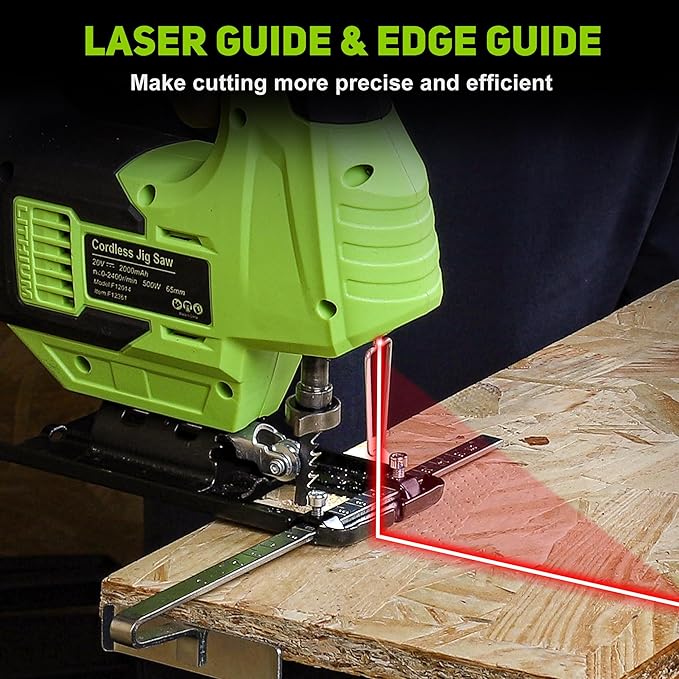 FASTPRO 20V Cordless Jig Saw Kit, Electric Jigsaw with 10pcs Blades & Laser Guide, Included 2.0 Ah Battery, Charger and Edge Guide