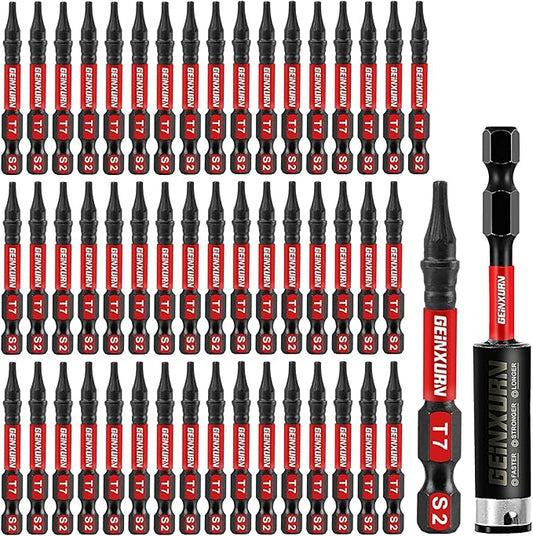 51 Pieces T7 Impact Tough Magnetic Screwdriver Bit Set, 2 In. #7 Torx Head Power Bit Set, S2 Alloy Steel T7 Star Bit with 1Pc Impact Bit Holder