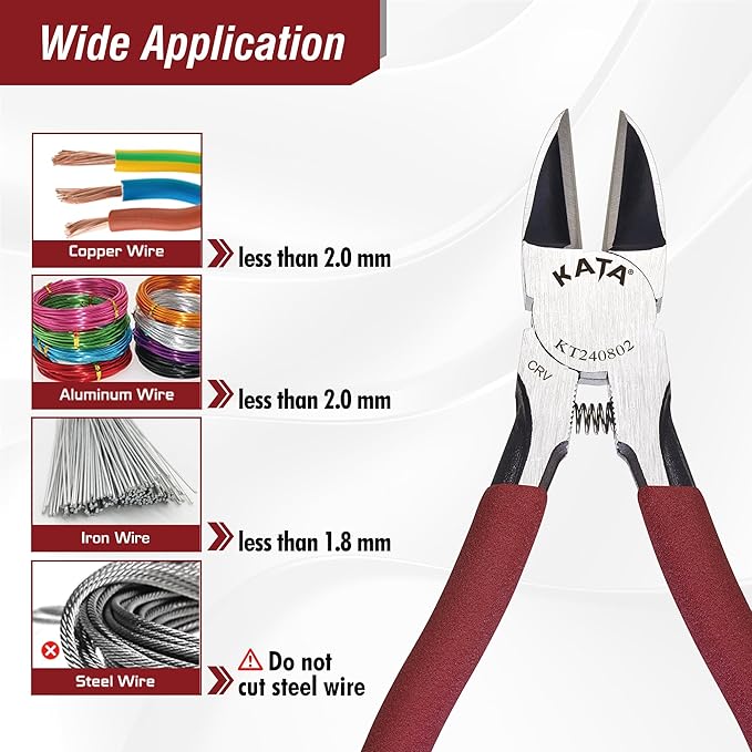 KATA Wire Cutter Plier for Crafts: 2-Pack Heavy Duty 6 Inch Side Cutter Metal Cutting Tool - Safety Cap Sharp Flush Cut Model Snips For Zip Ties, Floral, Artificial Flowers, Chicken Wire, Electronic