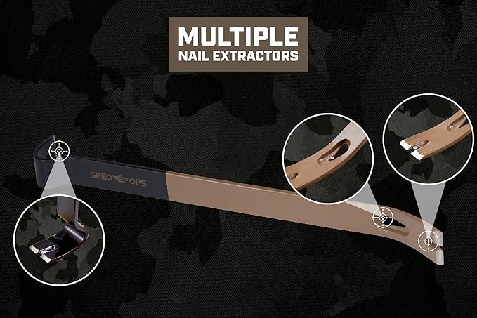 Spec Ops Tools 21" Flat Pry Bar Crowbar, Curved Rocker Head, Teardrop Nail Puller, High-Carbon Steel, 3% Donated to Veterans (SPEC-D21BAR)