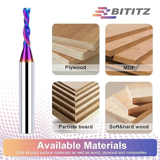 Downcut Spiral Router Bit 1/4 Inch Shank 1/8 Inch Cutting Diameter 1/2 Inch Cutting Length with Extra Long Life Coating CNC Router Bits End Mill for Wood Cutting, Slot Mortise, Engraving