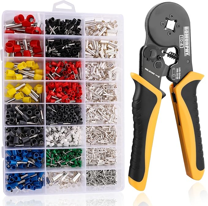 Ferrule Crimping Tool Kit with Wire Connectors, AWG24-8 Sawtooth Self-Adjustable Ratchet Wire Terminals Crimper Kit (Crimping Tool Set - 24 Types)