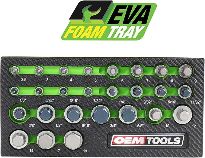 OEMTOOLS 23990 Allen Socket Set 26 Piece, Allen Wrench Socket Set SAE and Metric Sizes, Hex Socket Set Heat-Treated Alloy Steel, Hex Bit Set Rust-Resistant, Organized Allen Bit Set EVA Tray