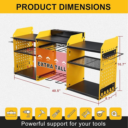 3 layers power tool organizer Loads 150lbs with 6 Cordless Drill Holder and 6 Outlet Power Strip,it’s good choice for husband birthday gift,yellow