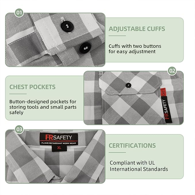 SKSAFETY 7oz FR Shirts for Men, Welding Shirt Hi Vis Flame Resistant 100% Cotton Fire Retardant Longsleeve Shirt CAT2