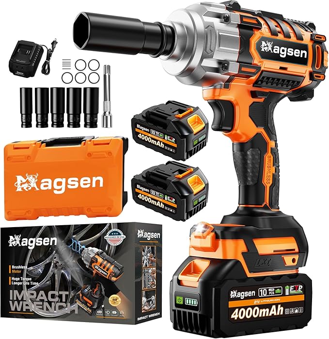 1500N.m Impact Wrench, 1/2" High Torque 1107ft-lbs Cordless Impact Gun with 2 x 4.0Ah Battery, 21V Power Impact Driver with 5 Sockets,LED Light,Electric Impact Truck RV Car Heavy Construction