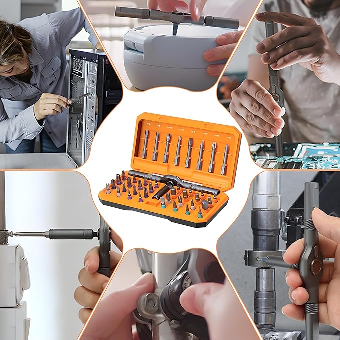 42-in-one magnetic ratchet screwdriver set, [S2 steel] 40-position + T-shaped handle, suitable for home use, automobiles, bicycles, motorcycles, electronic repair - portable tool storage box.
