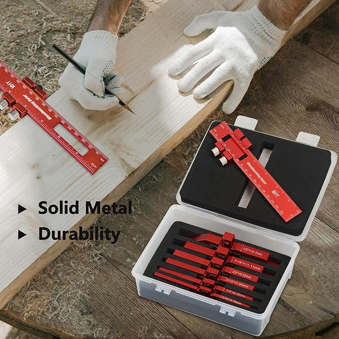 MHY Precision Router Table Setup Blocks - 8PCs Aircraft Aluminum Height/Depth/Angle Gauge Set for Woodworking & Table Saw Accessories with Laser-Marked and Durable Storage Case
