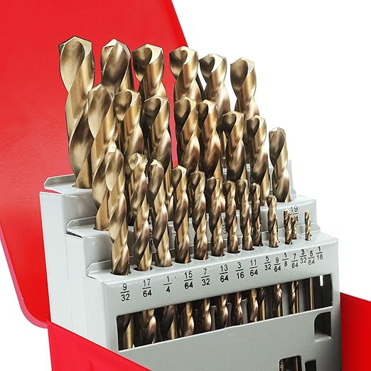 29Pcs Cobalt Drill Bits Set, M35 HSS 135째 Tip, Twist Jobber Length Drill Bit Kit for Hardened Metal, Stainless Steel, Cast Iron, Plastic and Wood with Metal Indexed Storage Case 1/16"-1/2"
