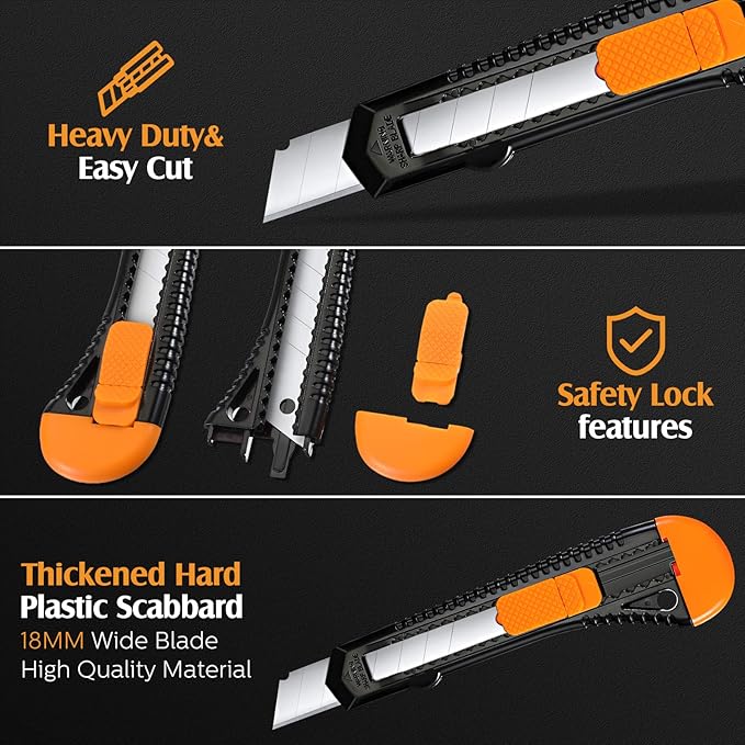 Lasnten 100 Pack Box Cutter Retractable Utility Knife 18mm Wide Blade Cardboard Cutter Suitable for Office Art, Craft and Home Use
