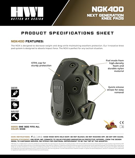 HWI Gear Next Generation Knee Pad for Protection: Combat, Mechanics, Construction, Hunting, Landscaping, Outdoor Survival, Heavy Duty Industrial Grade, Adjustable