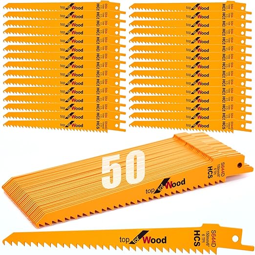 Lothee 50 Pack 6tpi Reciprocating Saw Blade Bulk Taper-Back Bi-Metal Saw Blades for Metal Woodcutting General Purpose Wood Cutting Pipe (6 Inch)