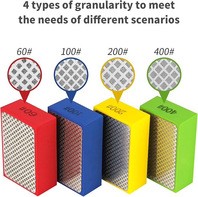 Diamond Polishing Pads Sanding Blocks - Cuttte 4pcs Diamond Sanding Sponge Pads Tile Tools 60#, 100#, 200#, 400# for Wood Ceramic Tile Glass Grinder