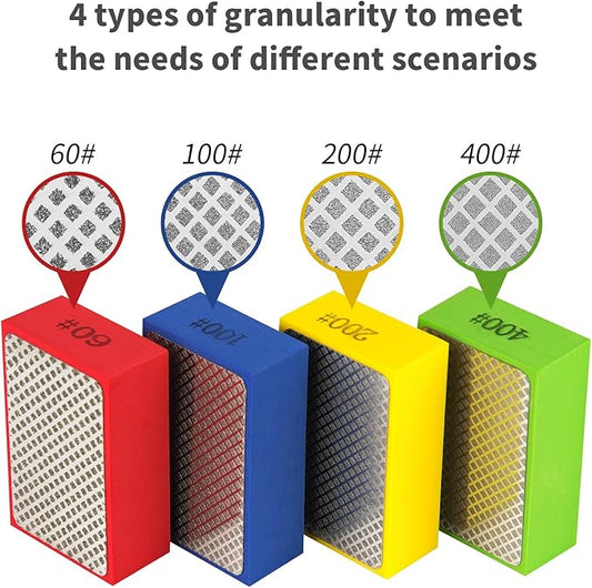 Diamond Polishing Pads Sanding Blocks - Cuttte 4pcs Diamond Sanding Sponge Pads Tile Tools 60#, 100#, 200#, 400# for Wood Ceramic Tile Glass Grinder