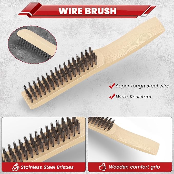 bestarc Welding Chipping Hammer and Wire Brush Set, 10.5" Slag Hammer with Coil Spring Handle, Cone and Vertical Chisel, 9.8" Wire Brush for Rust, Spatter Removal