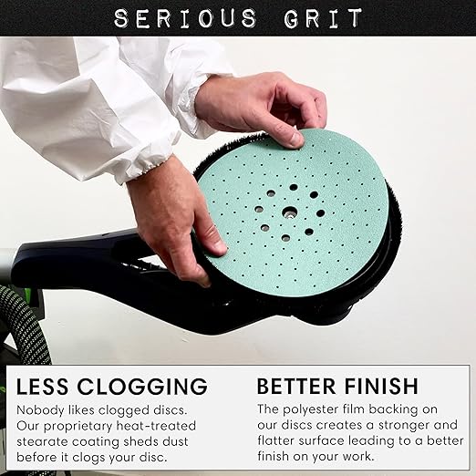 Serious Grit - 225mm 9-Hole 220 Grit Drywall Sanding Discs - Fits Festool Planex LHS 225 Sanders - Heavy-Duty Hook & Loop Film Abrasives - Dust-Free Multi-Hole Drywall Sander Sandpaper - 25 Pack