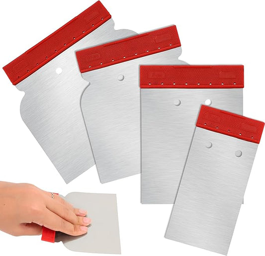 4 Pieces Putty Knife Scraper Set, Stainless Steel Spackle Multipurpose Use Metal Knives for Wall Decoration Hand Tools Drywall Clearing Spreading, Wallpaper Removal, Putty Applying, Plaster Scraping