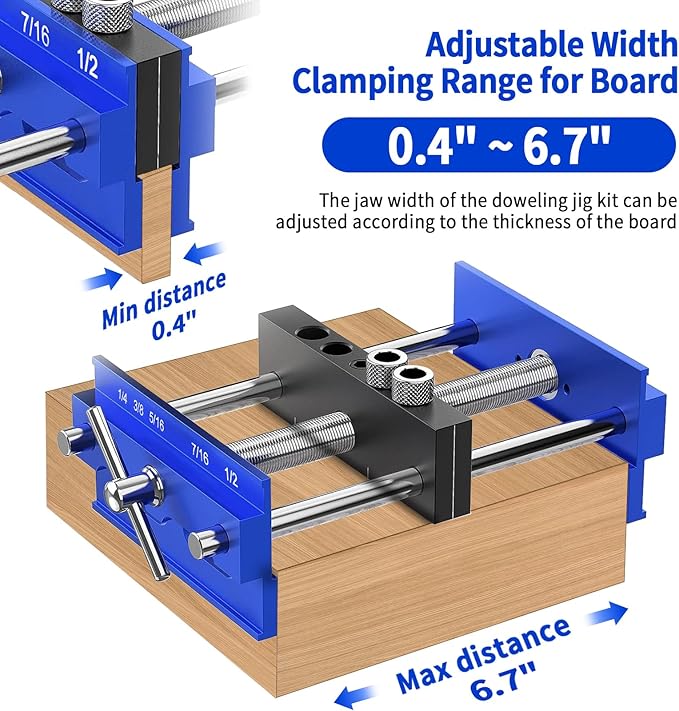Self Centering Dowel Jig Kit, Drill Jig for Straight Holes Biscuit Joiner Set, Adjustable Drilling Guide Wood Working Tools with 3 Drill and 6 Drill Guide Bushings, Wood Doweling Jig for Woodworking