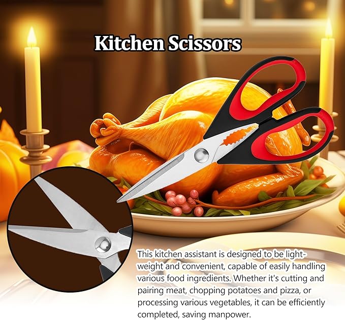 All-Purpose Kitchen Shears, Heavy Duty Stainless Steel Scissors with Protective Sheath, Dishwasher Safe, Soft Grip Comfort Handle, 8.72 Inch, Multi-Purpose Food & Meat Poultry Cutting Tool for Home