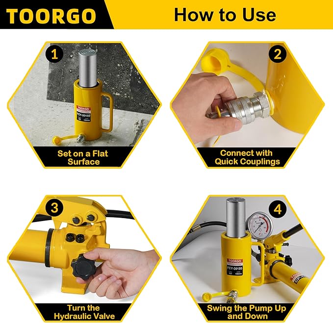 30T 6Inch Stroke Porta Power Single Acting Lifting Cylinder for Shipbuilding, Machinery and Industry,Automatically Retract Split Hydraulic Cylinders Tools, Yellow
