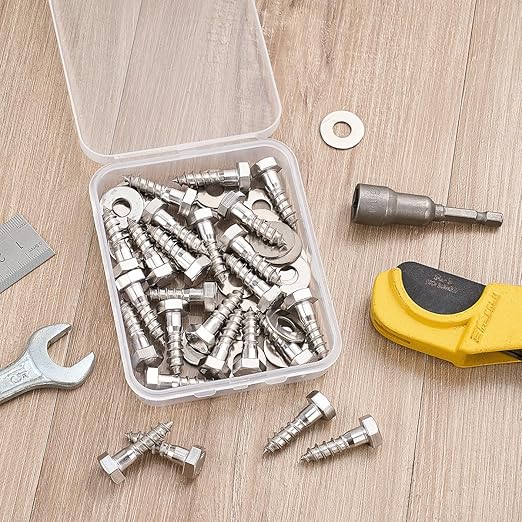 25 Pcs M8x1.18 Inch Lag Screw Kit with Washers 304 Stainless Steel 18-8 Lag Screws for Furniture Maintenance Loose Chair Legs Reinforcement