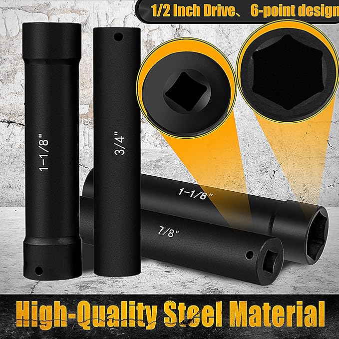 1/2 Inch Drive Extended Length Impact Socket Set 6Pcs, Extra Deep Socket Set Kit Includs Hex Sizes 3/4", 7/8", 15/16", 1-1/16?? 1-1/8", 1-1/4"