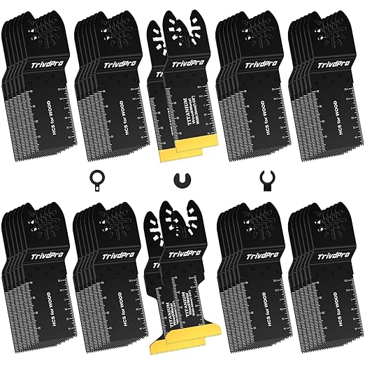 52PCS Oscillating Saw Blades, Professional Universal Titanium Multitool Blades for Wood Plastics Metal, Quick Release Multi Tool Blades Kits Fit Dewalt Ryobi Milwaukee Rockwell Fein