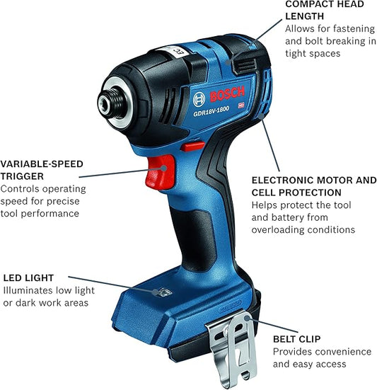 BOSCH GXL18V-27B22 Power Tool Combo Kit - 18V Brushless Compact 1/2 In. Cordless Drill Driver and 1/4 In. Hex Impact Driver (Includes: Two 2.0Ah Batteries, 18V Charger, and Carrying Tool Bag)