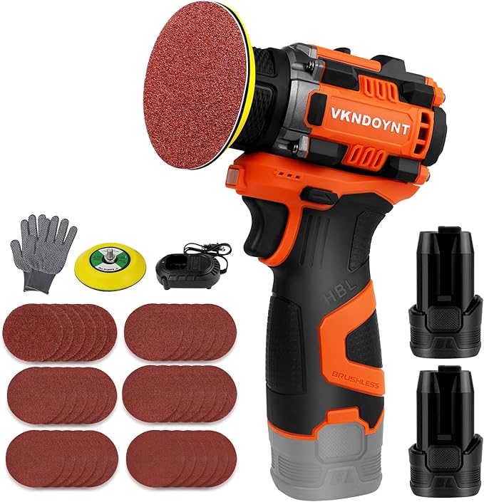 Brushless Small Sander with 36PCS Sandpapers, 2 Variable Speed Cordless Sander (0-500/0-3000 RPM), 2Pcs 3.0Ah Batteries, Mini Compact Electric Sander for Wood, Metal, Paint Removal, and DIY Projects