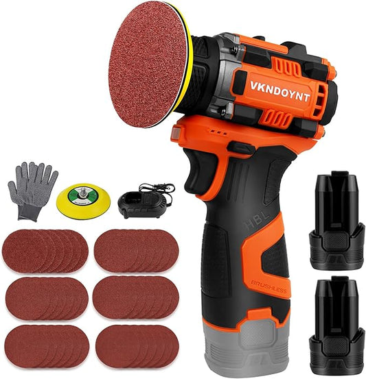 Brushless Small Sander with 36PCS Sandpapers, 2 Variable Speed Cordless Sander (0-500/0-3000 RPM), 2Pcs 3.0Ah Batteries, Mini Compact Electric Sander for Wood, Metal, Paint Removal, and DIY Projects