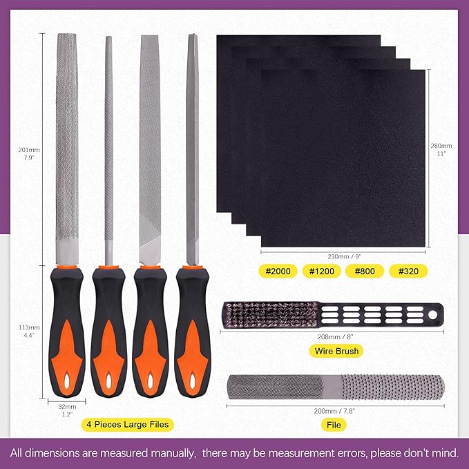 Swpeet 24Pcs Metal File Set with 4 in 1 Way Wood Rasp File and File Wire Brush Kit with Carry Case, Needle Files Flat Files Round Half Round Triangle File for Shaping Metal, Wood