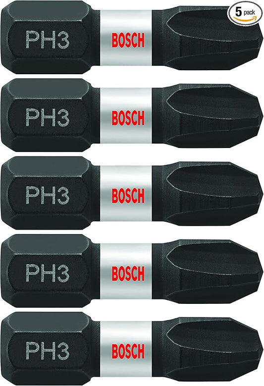 BOSCH ITPH3105 5-Pack 1 In. Phillips #3 Impact Tough Screwdriving Insert Bits