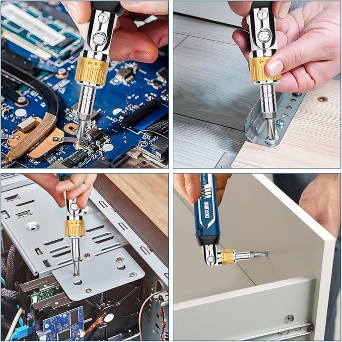 14-in-1 Ratcheting Screwdriver Set, Multi Screwdriver Tool All in One with 5-Position Adjustable Head, Magnetic Screwdriver Ratchet Set with Sockets & Bits for Home, Auto, DIY Repair