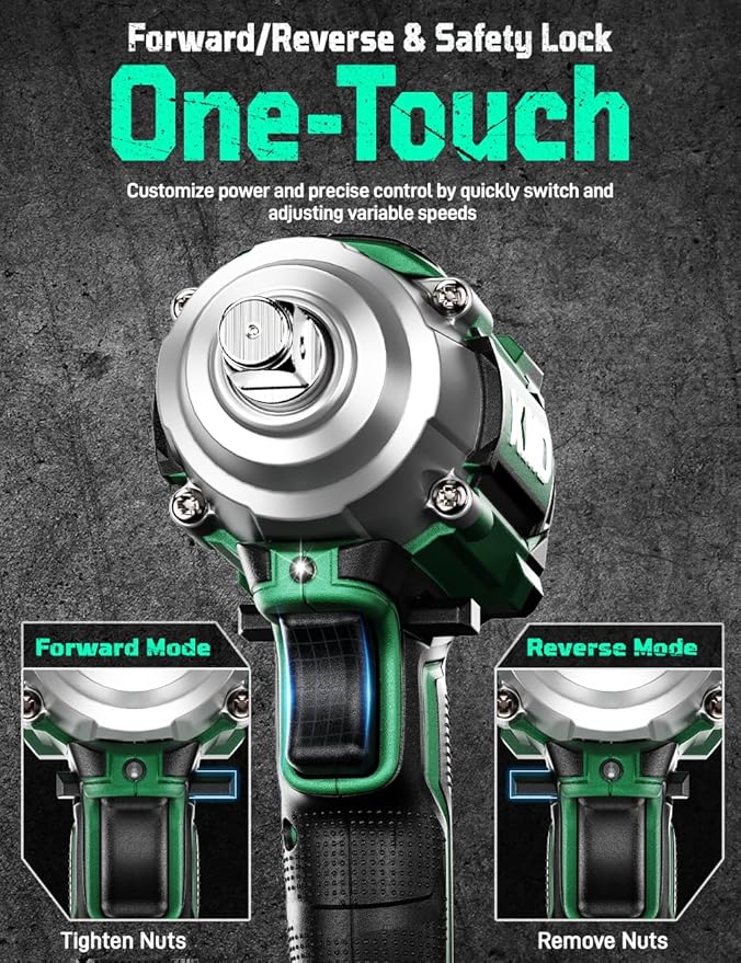 KIMO Cordless Impact Wrench, 550N.m/406ft-lbs, 7Sockets,3Inch Extension Bar, High Torque Brushless Wrench with 3/8" Chuck, 3000 RPM, 4000mAh Li-ion Battery, Charger, Power Impact Driver for Car