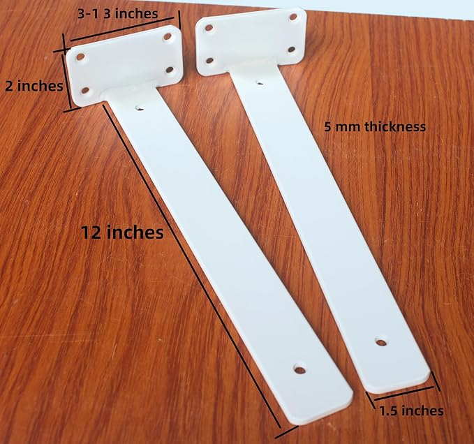 8 Pack - 12 inch White Hidden L Shelf Bracket (1/5 Inch Thicked) Iron Floating Shelf Brackets Rustic Industrial Metal Brackets for Shelf Support