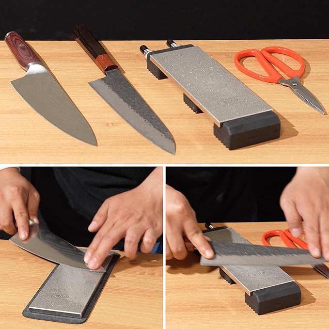 Double-sided Diamond Sharpening Stone Set ??Coarse 400 & Fine 1200 Grit ??Durable & Rust-Proof with Sharpening Stone Holder and Angle Guide(8 x 3 Inch)