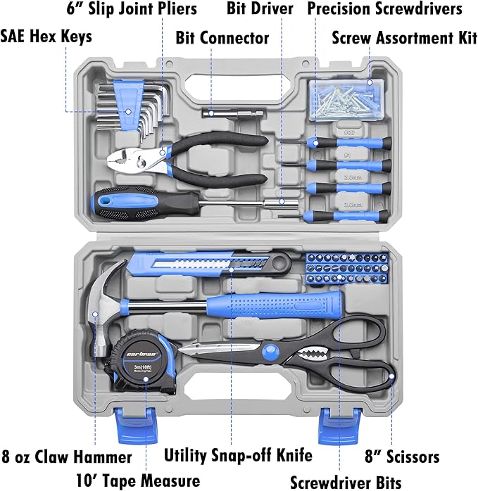 CARTMAN 126-Piece Home Tool Set Kit, Basic Household Hand Tools with Storage Case Blue