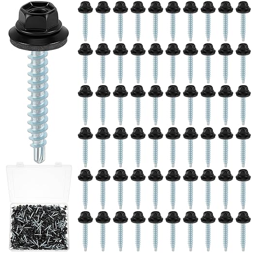 LEIFIDE 500 Pcs Metal Roofing Screws 10 x 1-1/2" Galvanized Hex Head Self Starting Metal to Wood Siding Screw(Black)
