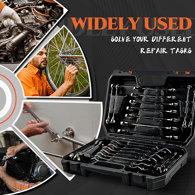SUZUME 22-Piece Ratchet Wrenches Set Metric (6-18mm) SAE (1/4??3/4?? Cr-V Steel 72-Tooth 5째 Swing Arc Combination Wrench Sets with case for Tight Spaces Ideal for Mechanics and DIY Enthusiasts