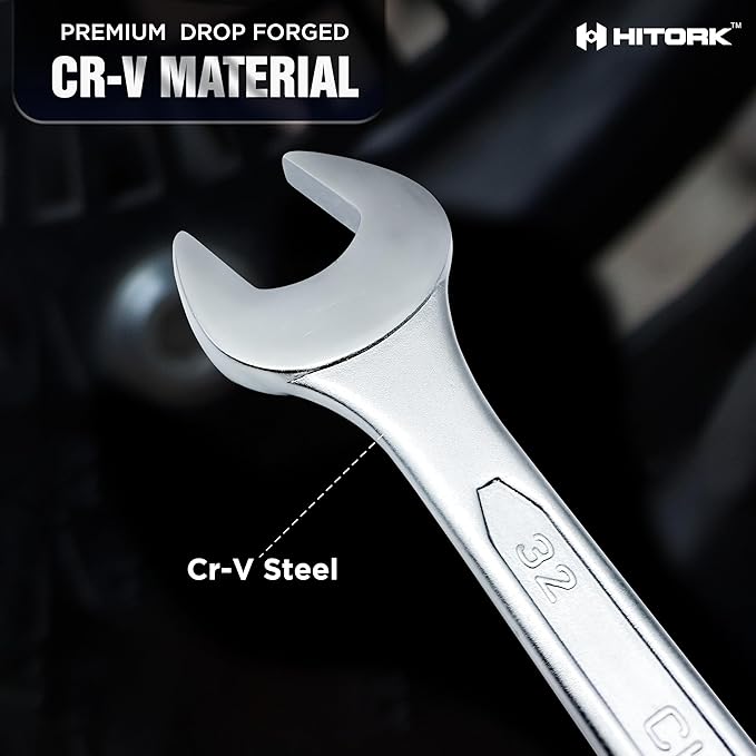 HITORK 25 Piece Metric Wrench Set (6-32 mm) CrV Steel Matt Finish with Polished Head 12 Point Box End 15째 Offset Roll Up Pouch Durable Combination Wrench Set for Home, Garage & Auto Repair