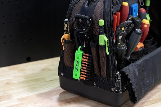 Screwdriver Bit Holder Storage Organizer ??Railer 10-Hole Hi-Vis Green Bit Holder with Carabiner - 2 Pack